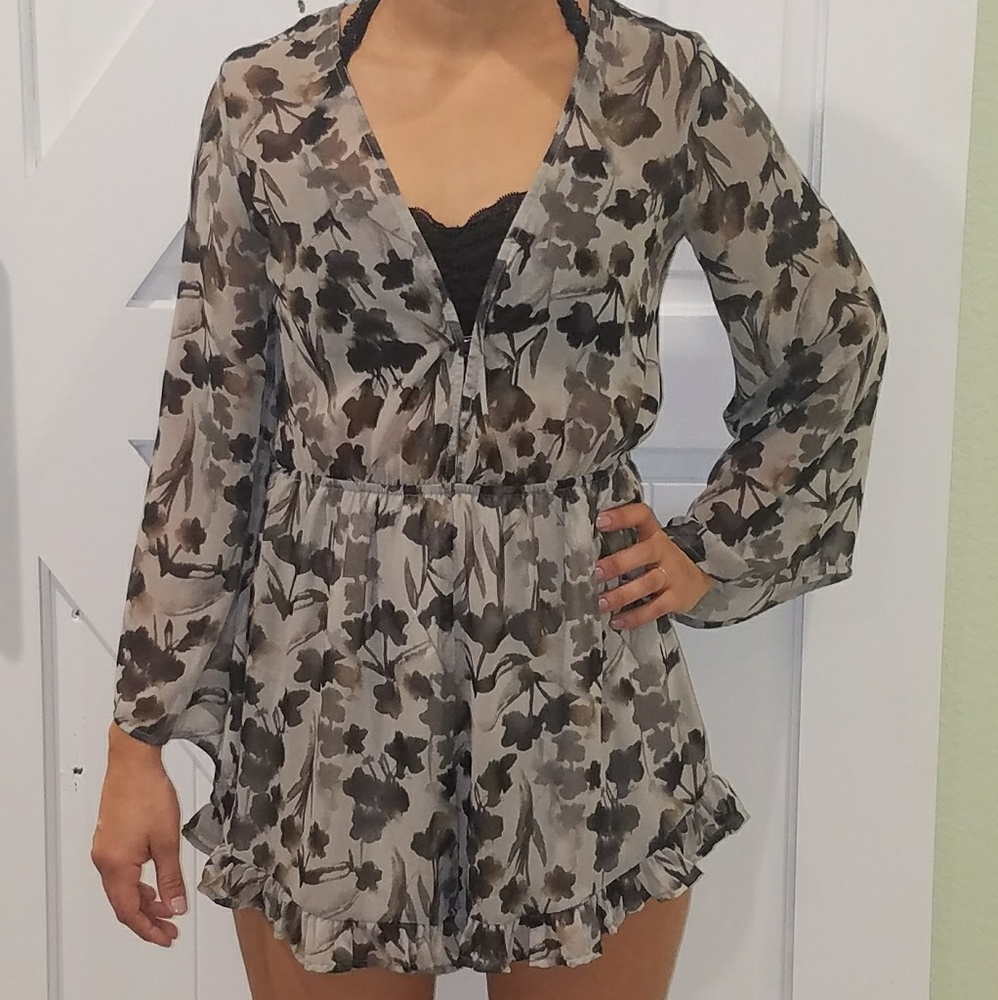 Grey Floral boutique Romper